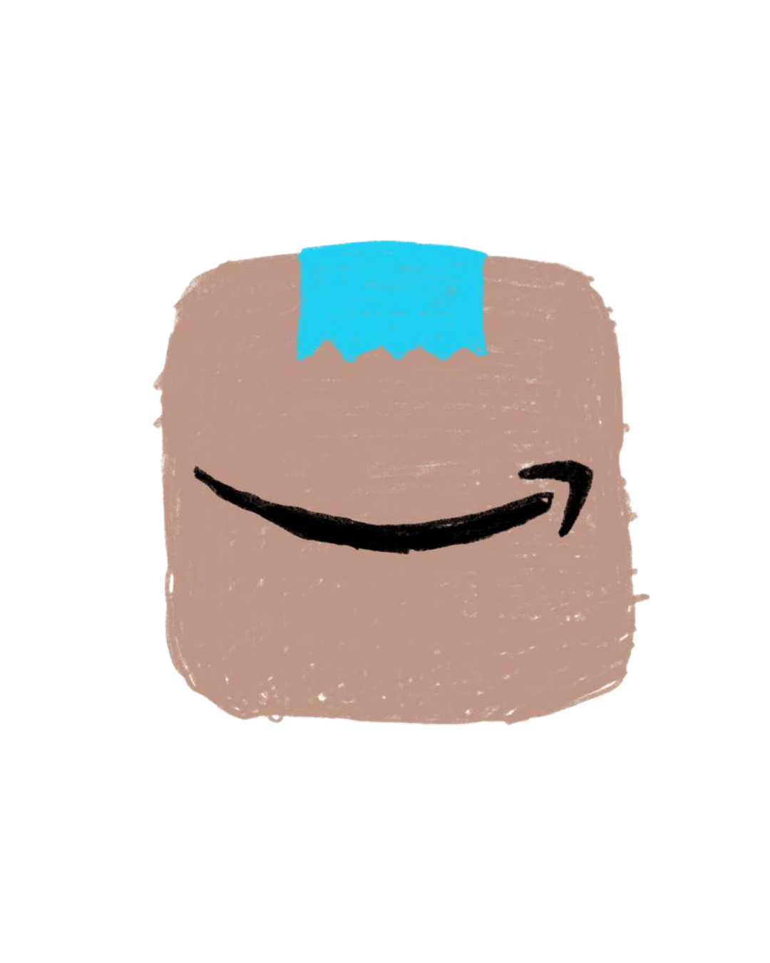Regalo dibujado a mano con una cinta azul y la sonrisa de Amazon